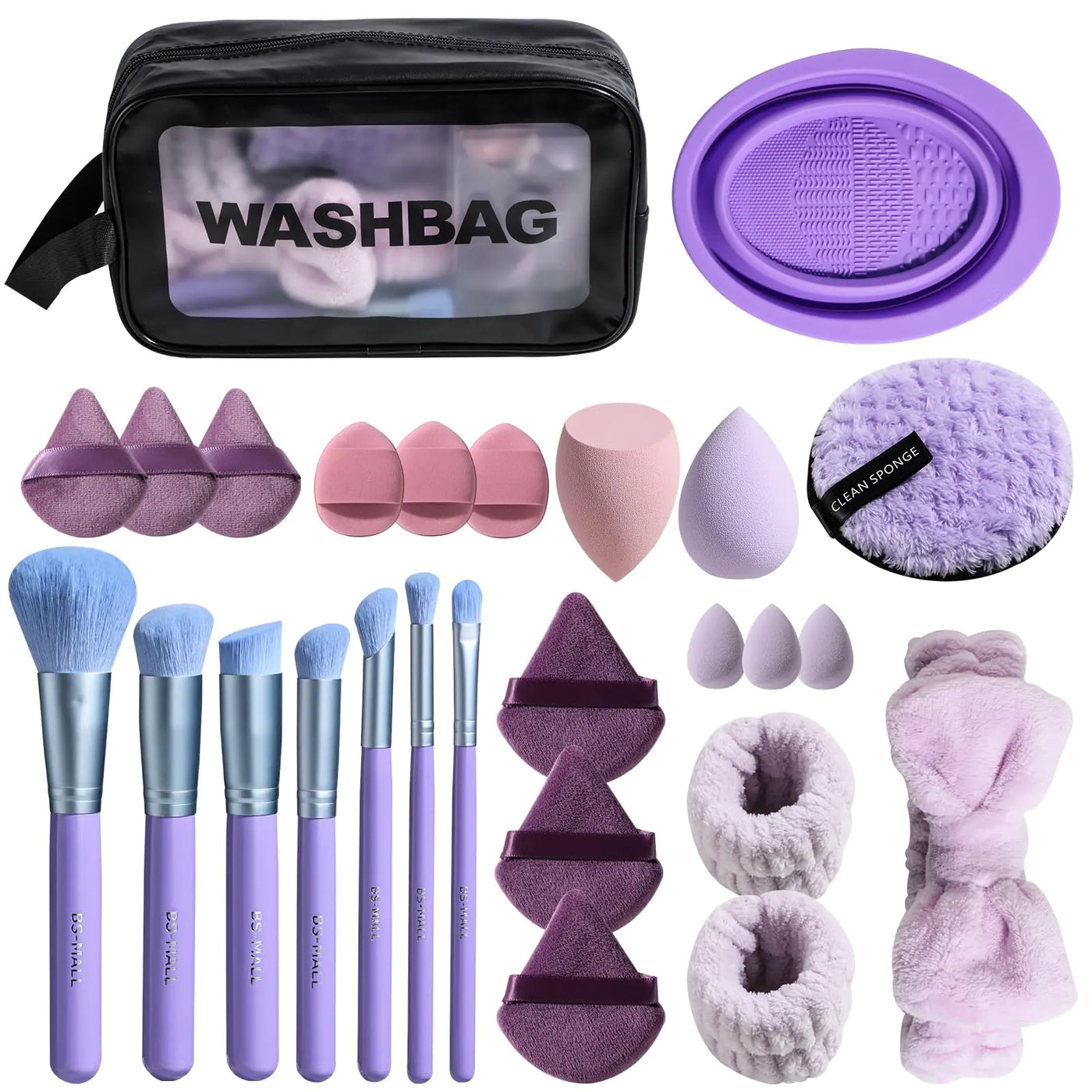 Makeup Brushes Set Facail Cleaning With Wash Bag
